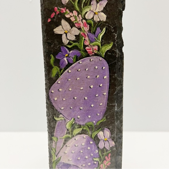 Vintage Handpainted Purple Mushrooms Floral on Slate Wall Hanging - Picture 4 of 7